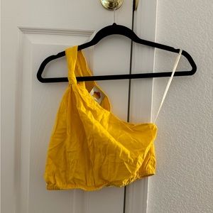 Yellow FarmRio One Shoulder Crop Top